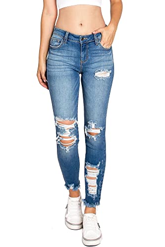 Cello Jeans Women's Juniors Ripped Distressed Crop Skinny Jeans Medium Denim2