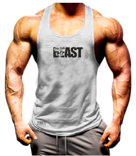 Beast Gorilla Vest Gym Clothing Bodybuilding Training Workout Exercise MMA Boxing Gift Tank Top (UK, Alpha, S, Regular, Regular, Grey Black Print)