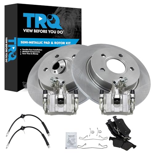 Image of TRQ Rear Brake Pad and Rotor Set Semi Metallic Rotors Calipers Compatible with 2012-2016 Ford Focus