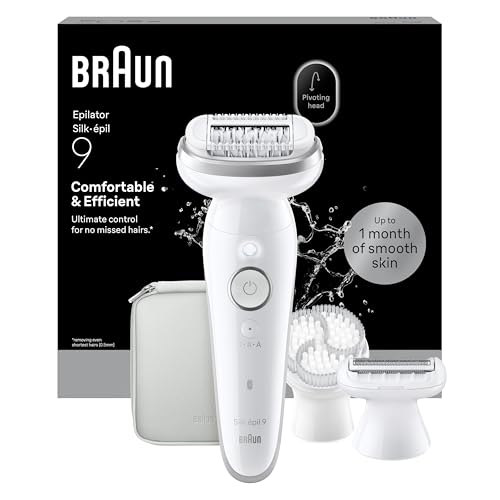 Braun Depiladora Eléctrica Mujer Silk·épil 9, Depiladora Corporal Con Peine Recortador, Cepillo Exfoliante y Funda, Depila, Rasura y Recorta, Uso En Seco Y Mojado, Depilación Suave Duradera, 9-061