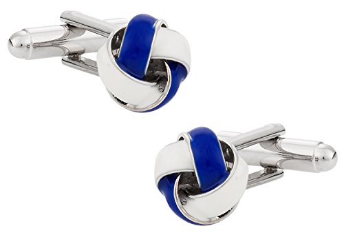 Mancuernillas nudo azul y blanco con caja miniatura 1