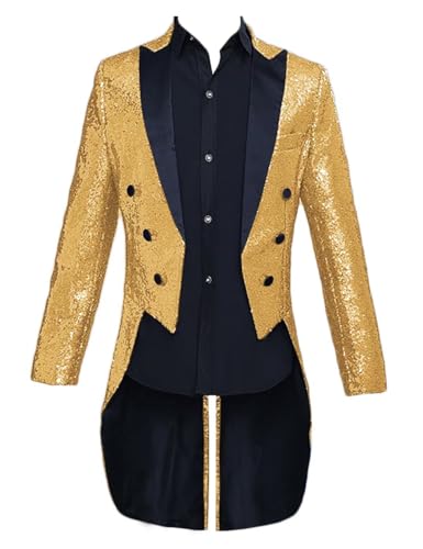 ONAXTDA Men's Sequin Tailcoat Slim Fit Shiny Peak Lapel Party Show Tux Dress Coat for Stage Performance