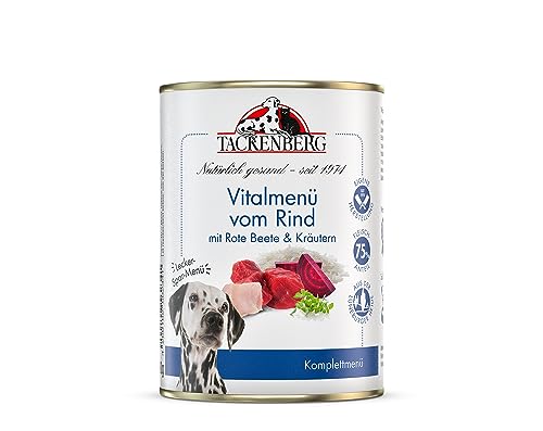 TACKENBERG 6 x 400 g (2,4 kg) Vitalmenü vom Rind mit Roter Beete & Kräutern Nassfutter Dose für Hunde - Hundefutter in Premiumqualität - natürlich getreidefrei