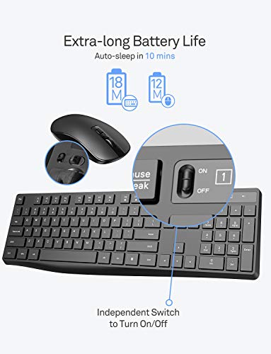VicTsing Wireless Keyboard and Mouse Combo [Energy Saving], 3 Level DPI Adjustable Wireless Mouse and 2.4GHz Computer Keyboard, Independent On/Off Switch, Num/Caps/Power Indicator, Black - Thumbnail 3