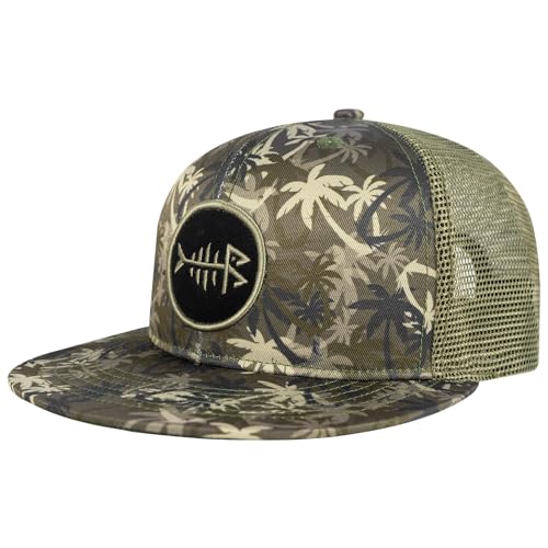 Image of BASSDASH Flat Brim Trucker Cap Adjustable Snapback Hat Mesh Back for Men Women