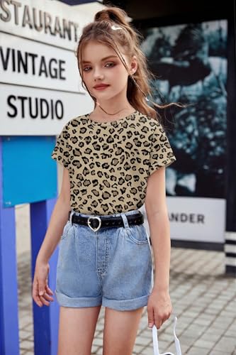 Image of Arshiner Girls Shirt Crop Tops Short Sleeve Summer Drop Shoulder Batwing Sleeve Crewneck Loose T Shirt Tee