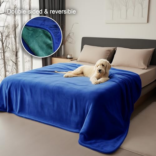 Waterproof Blanket Queen Size, Water Resistant, Water Proof, Stain Proof, Leakproof & Spill-Proof Flannel (Navy Blue & Abyss Green, 80x90)