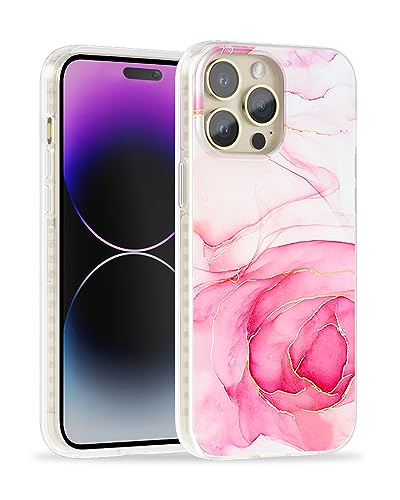 Coque iPhone 15 Pro antichoc silicone magnétique marbre rose anti-jaunissement