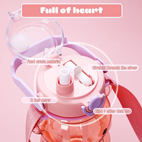 Water Bottle Bear Smile Large Water Bottles With Straw And Strap For Kids School Sports Daily Life Milk Tea Juice Travel Drinking Bottled Water Cute Portable Leakproof (Brown) #TOP4