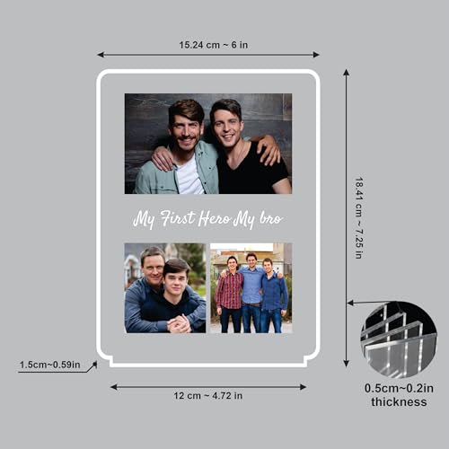 Image of Giftplease Personalized Custom Photo Acrylic Night Light - Engraved Led Picture Lamp with Wooden Base, Multi-Photo Collage Table Lamp, Custom Brother Forever Gift for Birthday, Anniversary, Rakhi