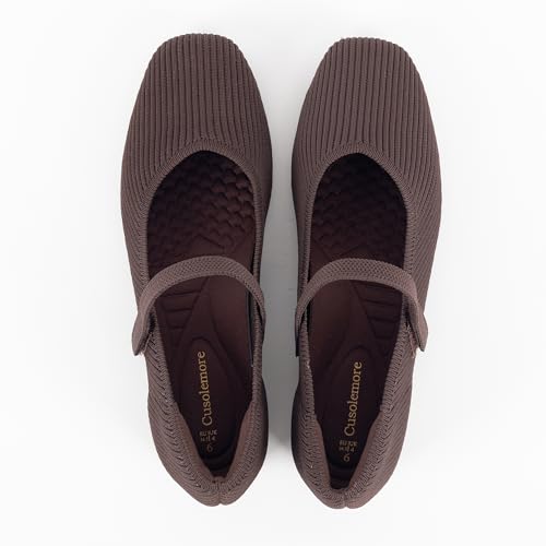 Women's Mary Jane Flats with Arch Support, Square Toe Ballet Flats, Comfortable Knit Dress Shoe2