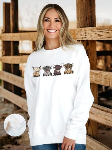 Women Highland Cow Sweatshirt Cute Cowgirl Gift Christmas Farm Sweatshirt Ribbon Long Sleeve Shirts
