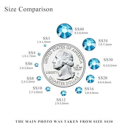Image of 1440PCS SS3 Crystal Glass Flatback Rhinestones, Round Flat Back Crystal Gems for Nail Art and Craft Clothes, Glue Fix Diamond Stones Aquamarine /Lake Blue (1.3-1.4mm)