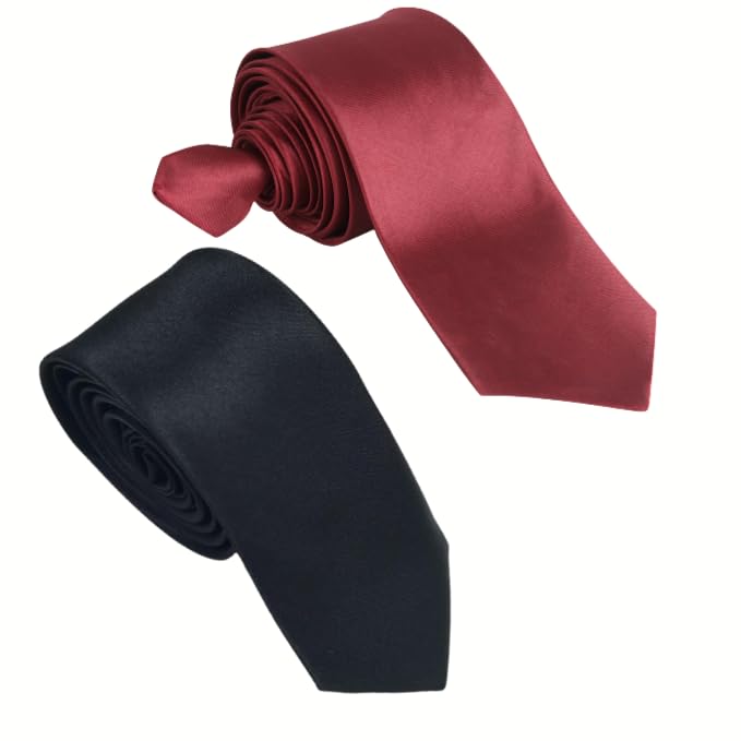 label punya Premium Satin Necktie for Men | Slim Solid Tie for Office, Weddings, Parties & Formal Occasions | Adjustable Neck Tie for Men | Pack of 2-picture-26