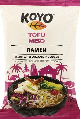 Koyo Ramen Soup, Tofu Miso Ramen, Made With Organic Noodles, No MSG, No Preservatives, Vegan, 2 Ounces Per Package