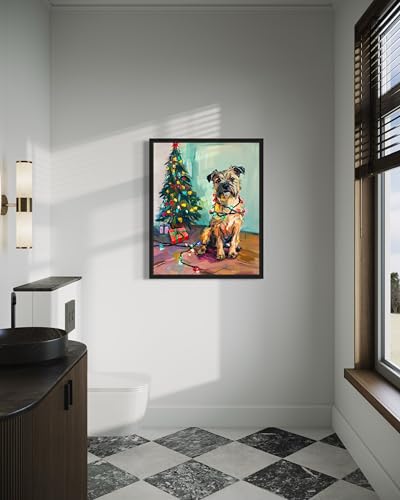 Image of Border Terrier Christmas Wall Black Framed Art Print Poster, Dog Pet Lover Picture Painting Artwork Bedroom Living Room Office Dining Room 150D (Border Terrier Christmas, 14 inch L x 11 inch W, Black Frame)