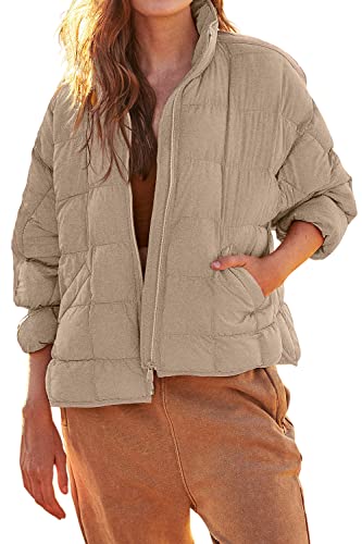 Foakwety Womens Casual Lightweight Quilted Puffer Jacket Long Sleeve Zip Winter Coat Warm Outerwear With Pockets #TOP3