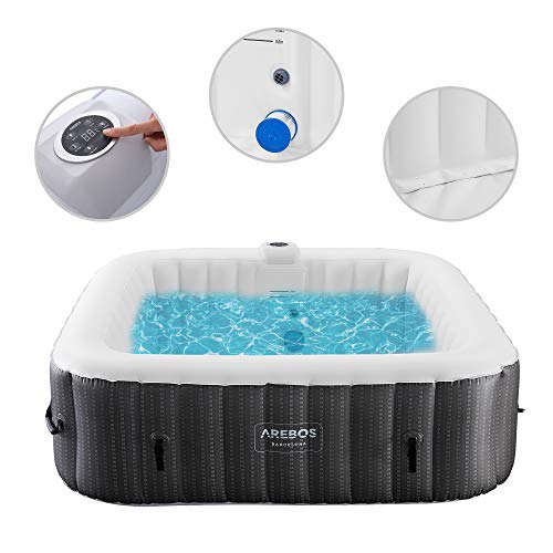 Arebos-Whirlpool-inflable-interior-y-exterior-185-x-185-cm-6-personas-130-boquillas-de-masaje-con-calefaccion-910-litros-Incluye-cubierta-Bubble-Spa-Wellness-Masaje Arebos-Whirlpool-inflable-interior-y-exterior-185-x-185-cm-6-personas-130-boquillas-de-masaje-con-calefaccion-910-litros-Incluye-cubierta-Bubble-Spa-Wellness-Masaje