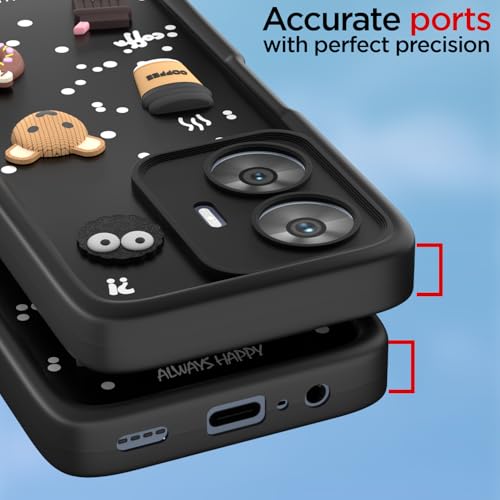 Image of Pikkme Back Cover for Realme Narzo N55 / Realme C55 | Cute Fun Cartoon 3D Bear Silicone Full Body Protection Bumper Cover (Black)