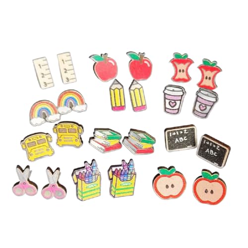 5 to 13 pairs Teacher's Earrings Set Cute Crayon Pencil Book Ruler Stud Earrings Funny Weird Elephant Pig Dog Animal Wooden Earrings Teacher's Appreciation Gifts Back to School Jewelry