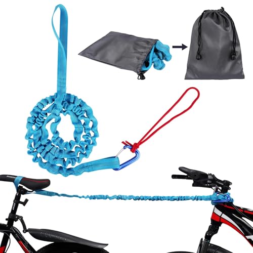 URAQT Corde de remorquage de vélo pour enfants, 3 m, auto-rétractable, capacité de charge de 500 kg, élastique, sangle de remorquage, pour enfants, vélo, VTT ou VTT, bleu