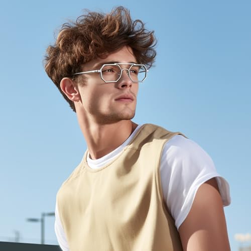 Image of Dollger Narrow Geometric Sunglasses for Men Small Octagon Square Metal Frame Shades Y2K Steampunk Stylish with UV Protection