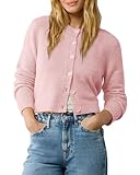 Urban CoCo Women's Crew Neck Cropped Cardigan Sweaters Long Sleeve Open Front Button Down Shrug Sweater Jackets (Pink,XL)