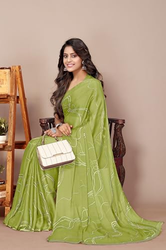Image of MIRCHI FASHION Saree for Woman Chiffon Georgette Geometric Printed | Lightweight Farewell and Women's Office Sari with Blouse Piece