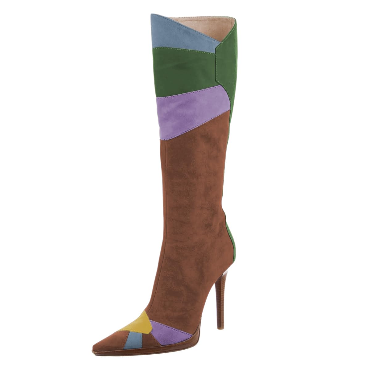 YDN Womens Pointed Toe Multicolored Knee High Boots High Stiletto Heels Panel Design Stylish Daily Casual Looks Fashion