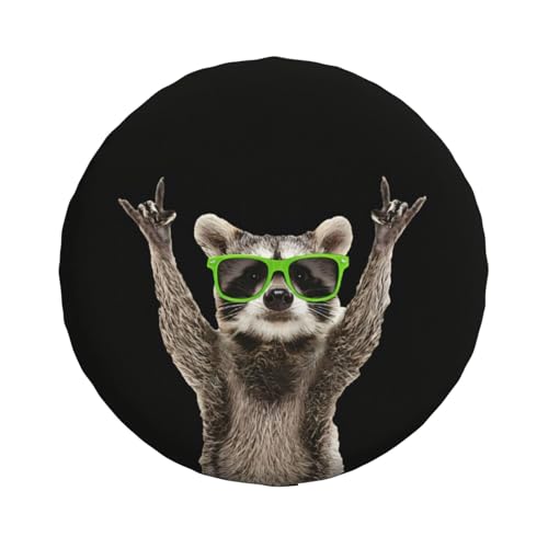 Image of Spare Tire Cover with Funny Green Glasses Raccoon Pattern Wheel Protectors Weatherproof Wheel Covers Universal Fit for SUV Truck Rv Travel Camper Trailers Accessories 17inch