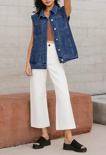 Pink Queen Women's Denim Vest 2025 Summer Sleeveless Button Down Jean Jacket Casual Loose Cotton Waistcoat Gilet with Pockets3