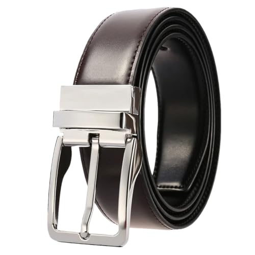 Men's Leather Belt Alloy Pin Buckle Belt 130Cm Reversible Belts Male Business Office Work Belt