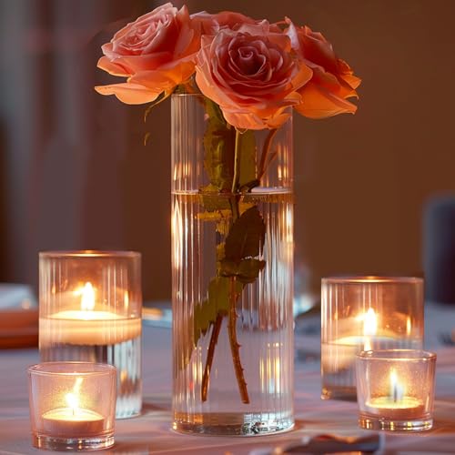 image for ComSaf Glass Cylinder Vases Pack of 12, Clear Ribbed Bud Vases for Cen