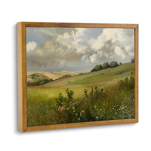 ARTZIOFramed Landscape Oil Canvas For Painting，Green Floral Plant Wall Decor，Wildflower Nature rustic Farmhouse Decor， Bedroom Aesthetic，House Decorations Living Room，8x10in Ready To Hang