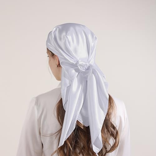 35" Large Square Satin Head Scarf, Neck Scarf Hair Wrapping Satin Bandana for Halloween Retro Women Costume Accessory3