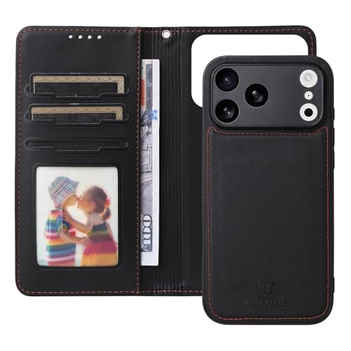 Étui antichoc iPhone 17 Pro Max cuir rouge vin à rabat magnétique - 5