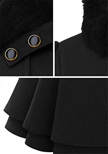EFOFEI Damen Wintermantel Wollmischung Mantel Mit Faux Pelz Kragen Parka Herbstjacke Elegant Zweireihiger Trenchcoat Lang Mantel Dufflecoat Outwear Mit Gürtel Schwarz XXS