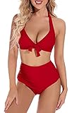 Características: Este conjunto de bikini de dos piezas está hecho de material elástico suave. Y la banda trasera ancha, la parte inferior del bikini de gran altura permiten que el traje de baño sea más cómodo y muestre su silueta adelgazante.