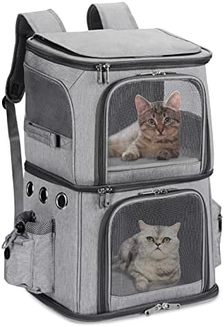 HOVONO Double-Compartment Pet Carrier Backpack for Small Cats and Dogs, Cat Travel Carrier for 2 Cats, Perfect for Traveling/Hiking /Camping, Grey