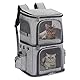 FASNATI Doppel-Fach Haustier Tragetasche Rucksack Katzentragetasche Rucksack für 2 kleine Katzen, Hunde und Kaninchen, perfekt für Reisen Wandern Camping Grau