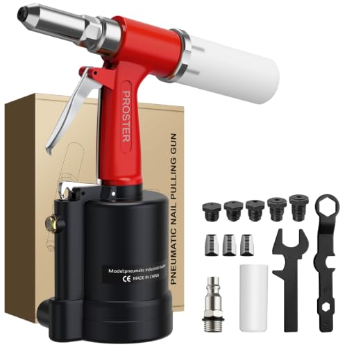 Image of Proster Pneumatic Rivet Gun Air Riveters 3924LBF 5 Nozzles 3 /32 inch-1 /4 inch