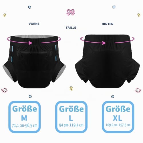 CutiePlusU Windeln für Erwachsene, trockene Oberfläche, maximale Saugfähigkeit über Nacht, Einweg-Inkontinenzwindel – Schwarz, 2 Stück (Mittel 28'-38')