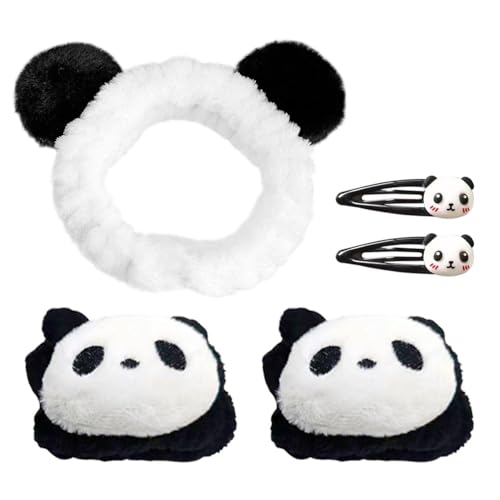 1 Morceau De Bande De Panda, 1 Paire De Bracelets Et 2 Morceaux D'Épingles À Cheveux, Un Bandeau En Peluche Mignon, Adapté Aux Soins De La Peau, Au...
