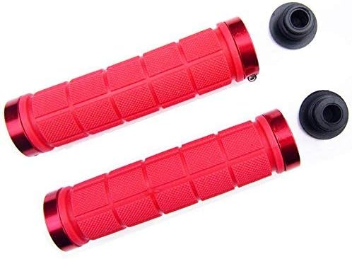 Bicycle Handlebar Grips Bicycle Grips Handlebar Grips with Handlebar End Caps Non-slip Rubber Bicycle Handle with Aluminum Ring for Road Citybike Mountain Folding Bike (red)