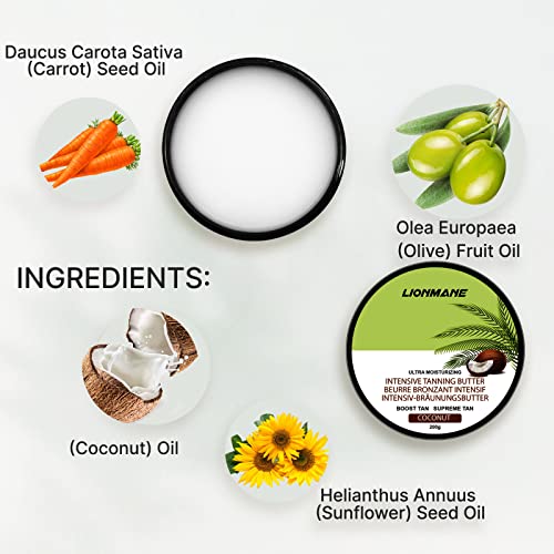 Tanning Lotion, Accelerator Tanning Cream Self Tanner Gel For Outdoor & Indoor Skin Tanning Sunbeds, Intensive Powerful Tan-Boosting Butter, Achieve Brown Natural Tan Skin,200G (Coconut) #TOP2