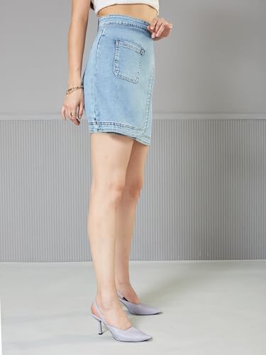 Image of Miss Chase Women's Straight-Fit High-Rise Stretchable Denim Midi Skirt
