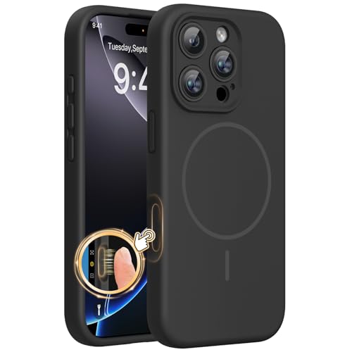 Miracase Magnetic for iPhone 16 Pro Max Case [Soft Anti-Scratch Microfiber Lining] Compatible with MagSafe Liquid Silicone Case Shockproof Drop Protection Phone Case for 16 Pro Max Black