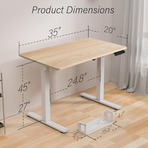 Image of Kingant Standing Desk, 35x20 Inch Electric Height Adjustable Computer Desk