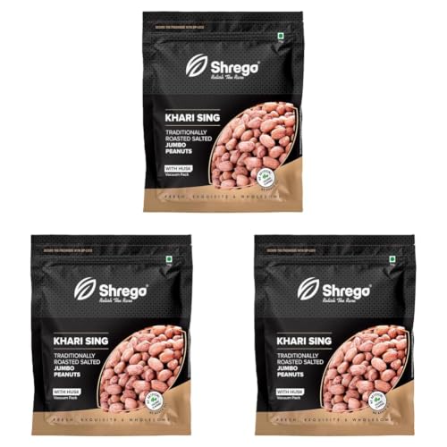 Image of SHREGO Peanut Plus Khari Sing Traditionally Roasted Salted Jumbo Peanuts, Snack and Namkeen, Vacuum Packed (360 Gm) (Pack of 3)