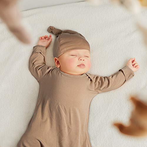 Image of Newborn Baby Knotted Gown, Super Soft Silky Infant Long Sleeve Sleeper for Baby Girl and Boy Sleeping Bag with Hat